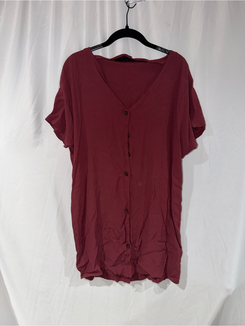 Madewell Dress Burgundy Red V Neck Button Front Easy Mini Dress Short Sleeve M